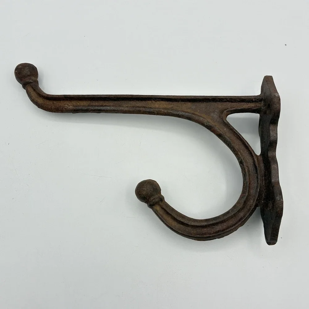 Vintage Style Cast Iron Double Coat Hook Wall Mount Rustic Farmhouse Decor